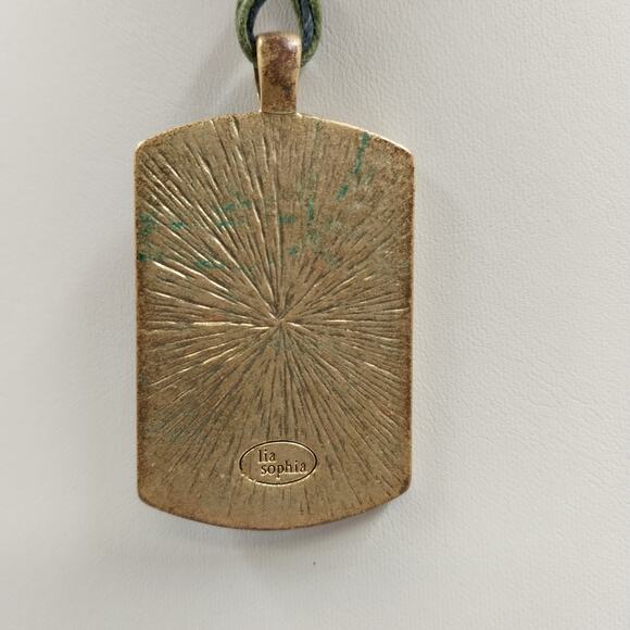 Necklace Liz Sophia Multicolor Stained Glass & Gold Tone Pendant in Corded Chain - Picture 5 of 7